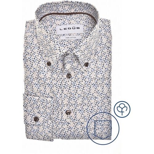 Ledûb Overhemd Refined Leaf Print Shirt Bruin-Blauw / male