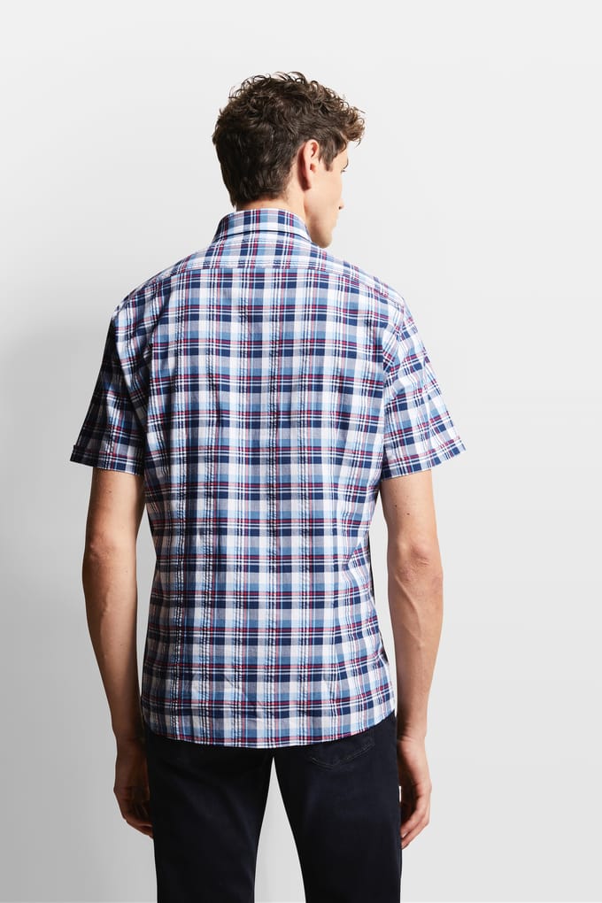 Bugatti Herren Shirt met korte mouwen en geruit motief