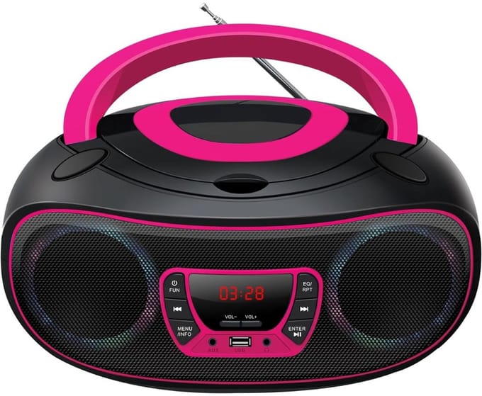DnA® Radio-cd-speler - Kinderen - Bluetooth - Lichteffecten - Zwart/Roze - 13cm x 26cm x 23cm