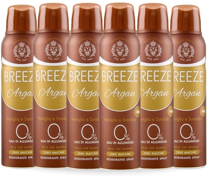 6x BREEZE Argan Deodorant Spray 150ml