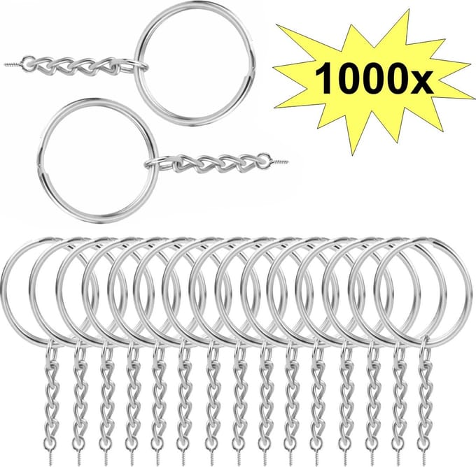 Fako Bijoux - Sleutelringen Met Schroefje - Sleutelhanger Ringen - Splitringen Met Ketting - 25 mm - 1000 Stuks