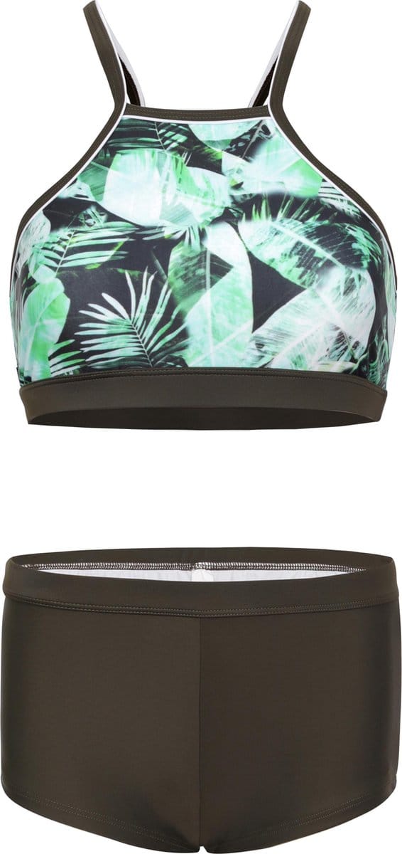 Bikini hipster broekje en crop top met racerback - Palm leaf 152-158