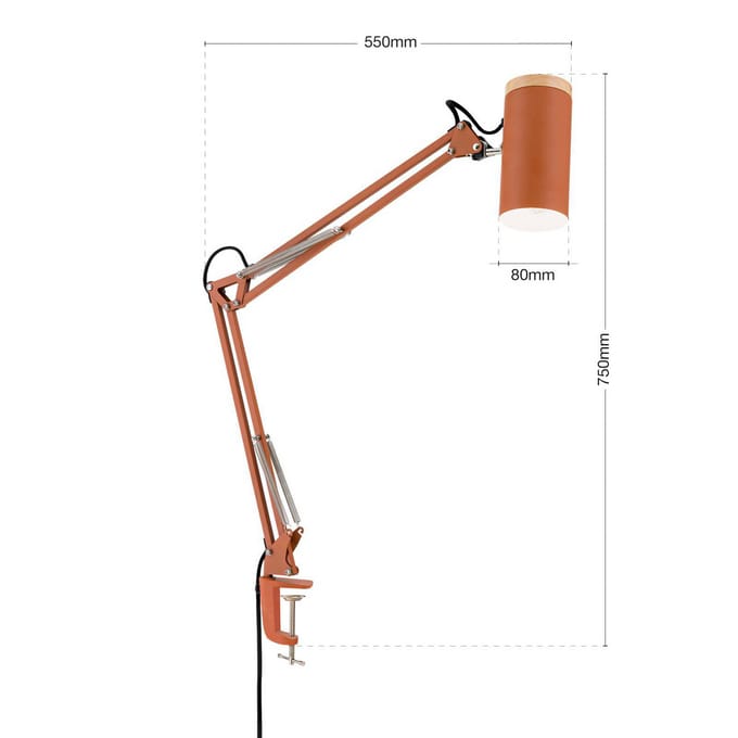 ORION Tafellamp Gili, koraalrood, klem, staal, hoogte 75 cm E27