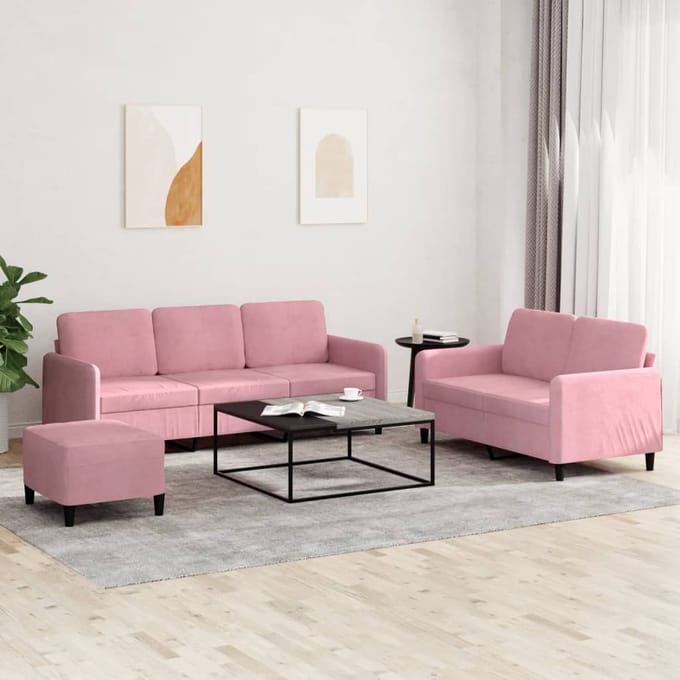 vidaXL - 3-delige - Loungeset - fluweel - roze