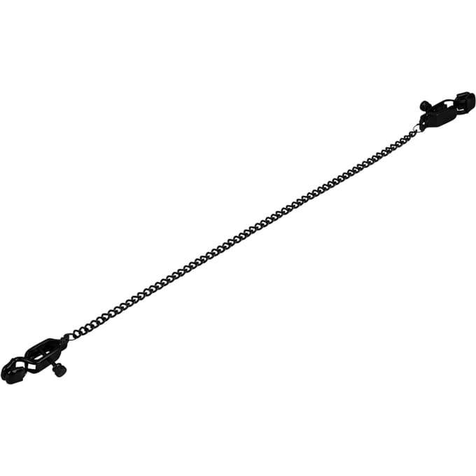 Rimba Bondage Play - Verstelbare Tepelklemmen Met Aandraaischroef En Ketting - Zwart