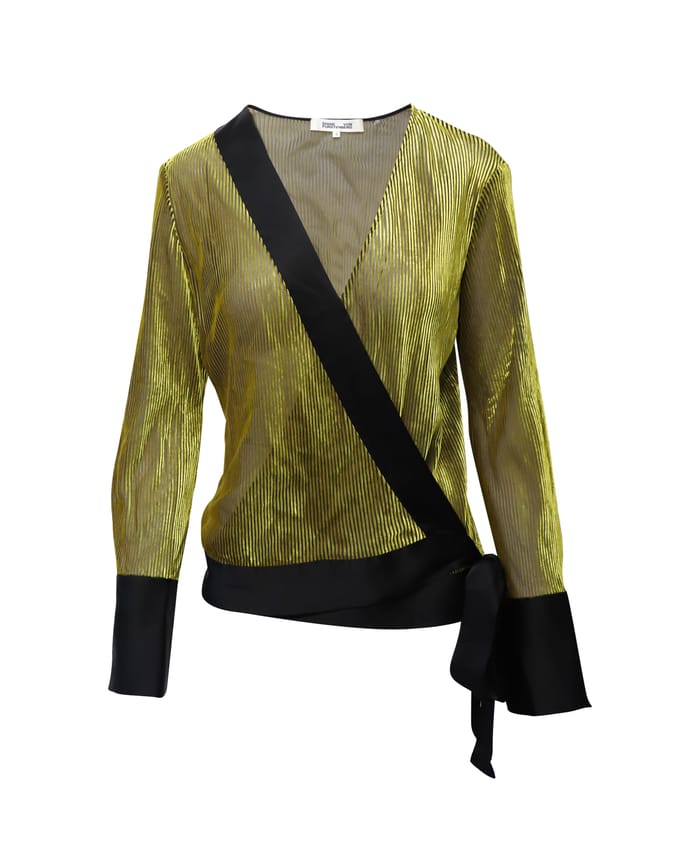 Diane Von Furstenberg wikkelblouse in goud en zwart viscose
