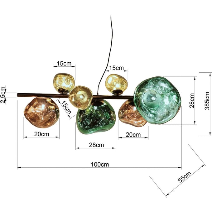 KARE hanglamp Burbuja, veelkleurig, glas, lengte 100 cm