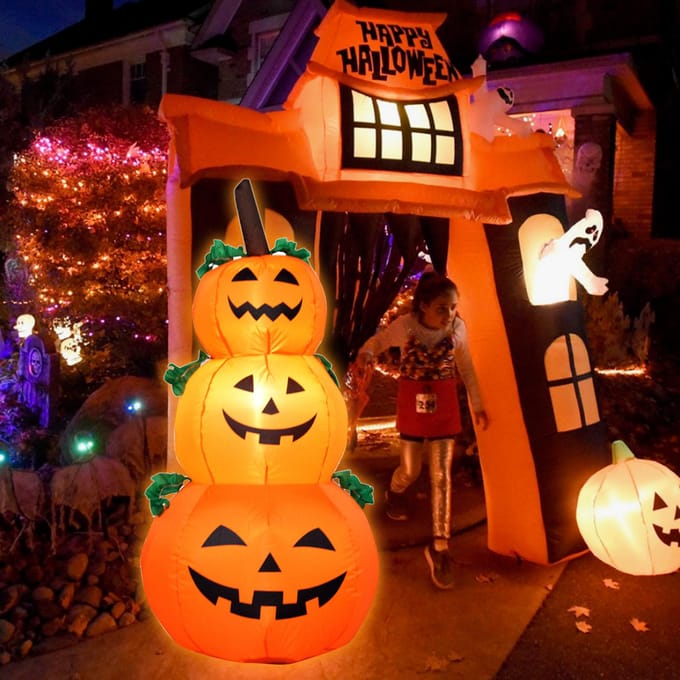 3.9FT Halloween Opblaasbare Pompoen Buitendecoraties LED's Opblaasbare 3 Opblaasbare US Plug oranje