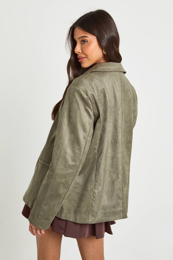 boohoo Dames Boxy Oversized Nep-suede Blazer | Olijf | Maat: 40