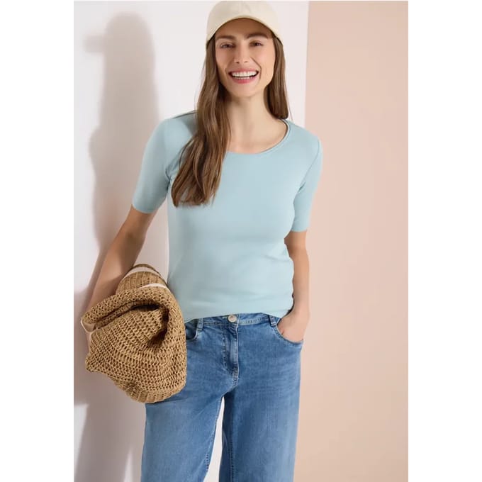 Basic Shirt met ronde hals in effen kleur