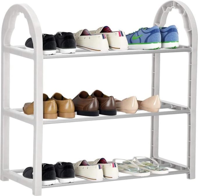 Springos Schoenenrek | 12 - 16 Paar Schoenen | 3 Laags | Kunststof/Metaal | Grijs