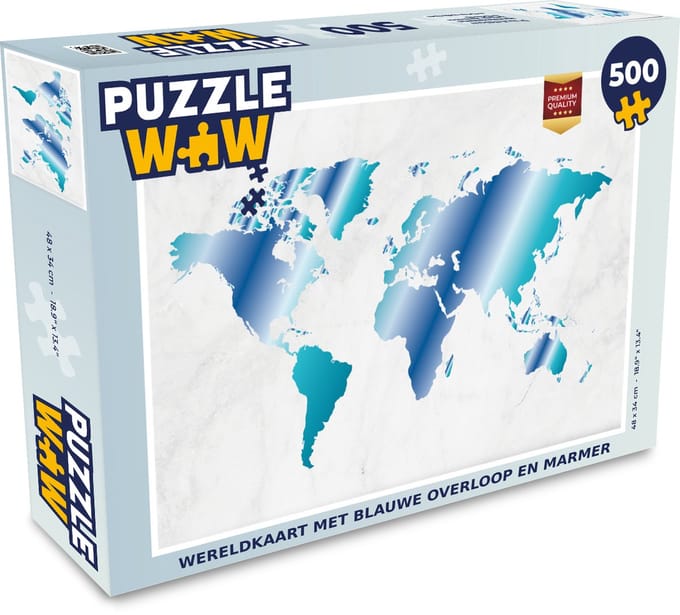 Puzzel Wereldkaart - Blauw - Marmer print - Legpuzzel - Puzzel 500 stukjes