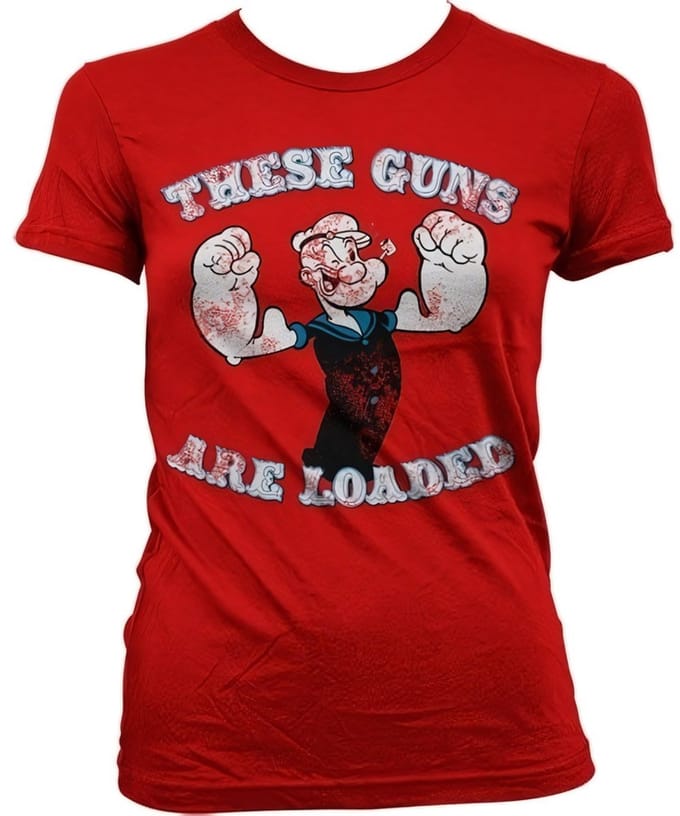 Popeye These Guns Are Loaded Girly T-shirt voor dames, rood