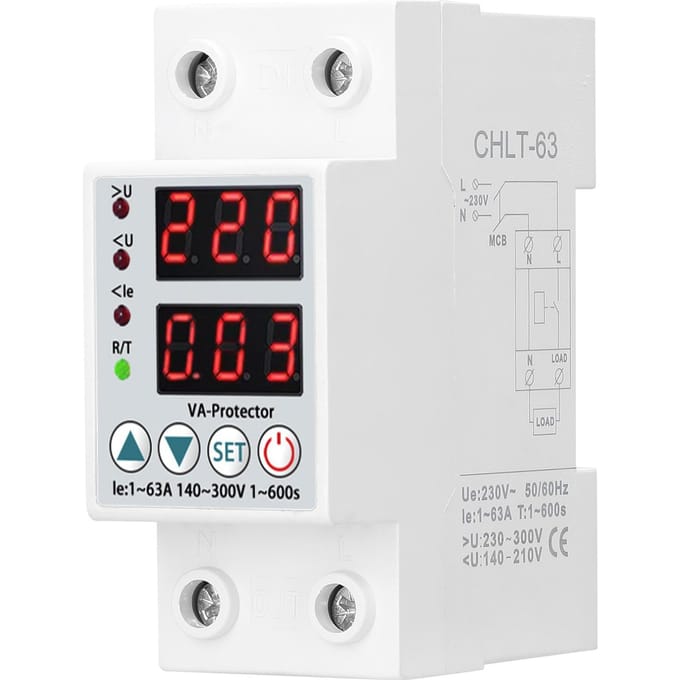 Dual Display Verstelbare spanningsbeveiliging Intelligente overspanning Onderspanning Overstroom wit