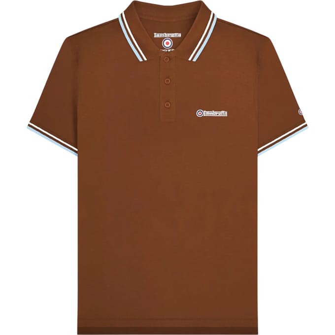 Lambretta Heren SS25 Twin Tip Poloshirt (Bruin/Wit/Angelvallen)