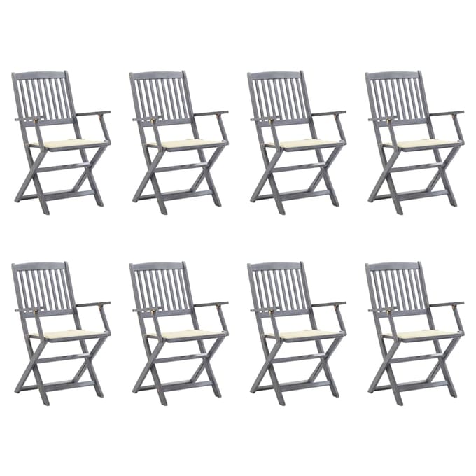 vidaXL - Inklapbare - stoelen - 8 - st - met - kussens - massief - acaciahout