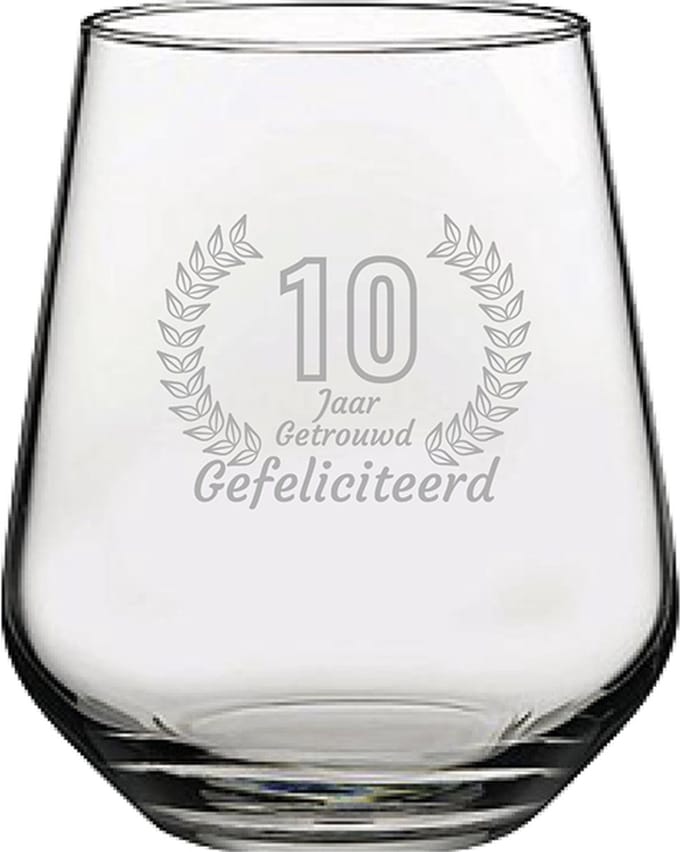 Gegraveerde Drinkglas 42,5cl Gefeliciteerd 10 jaar getrouwd