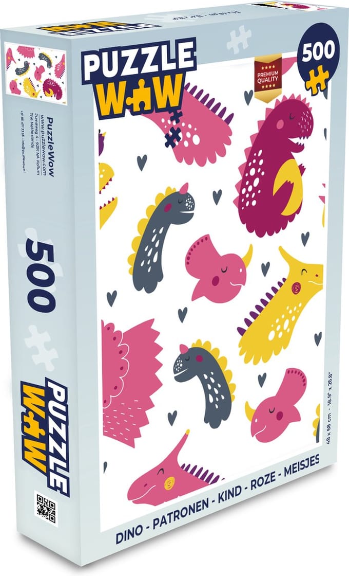 Puzzel Dino - Patronen - Kind - Roze - Meisjes - Legpuzzel - Puzzel 500 stukjes