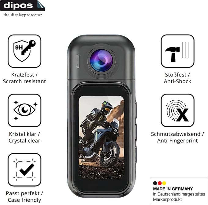 dipos – 2x Pantserfolie geschikt voor 7JI 32266 Körperkamera 4K | 9H Screenprotector