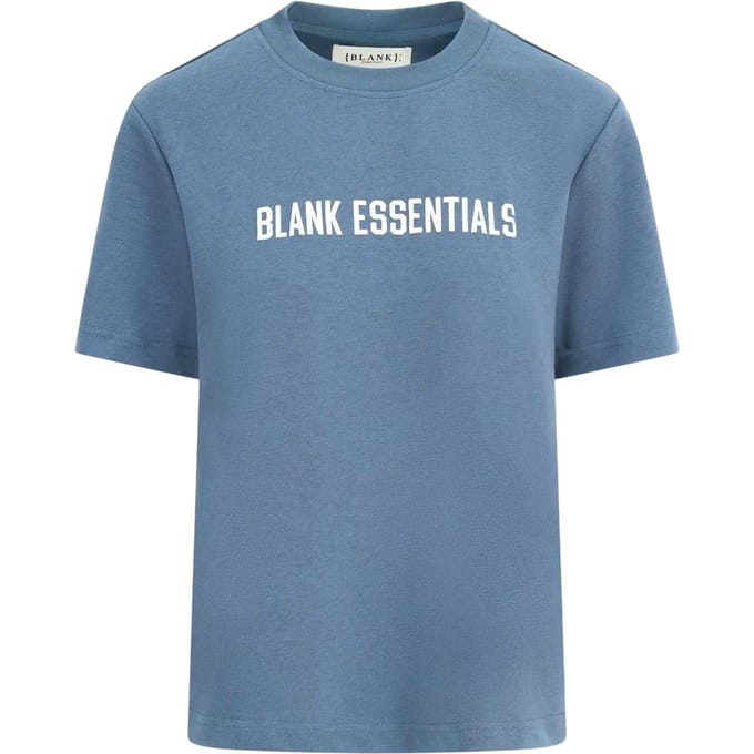 Blank Essentials Oversized boyfriend-T-shirt met logo voor dames (Orion Blauw)