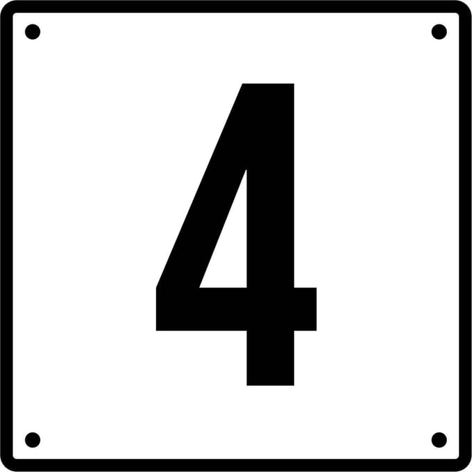 Huisnummerbord 4 - Incl. Schroeven en Pluggen – Acrylaat - 10 x 10 cm - Wit met Zwart