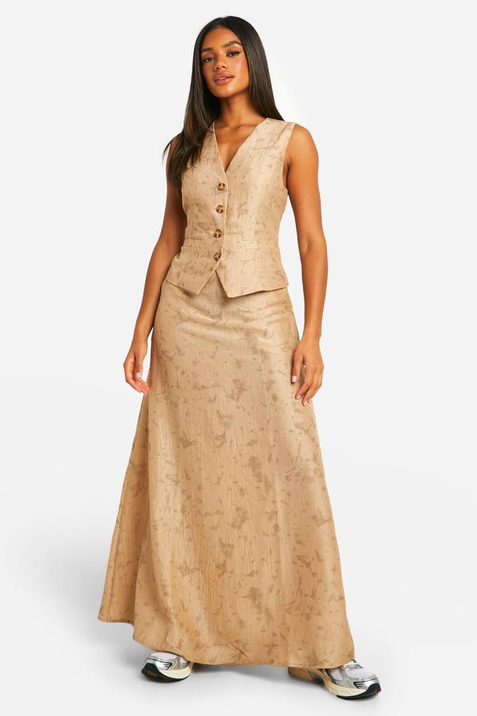 boohoo Dames Tie Dye Textured Column Split Back Maxi Rok | Steen | Maat: 38