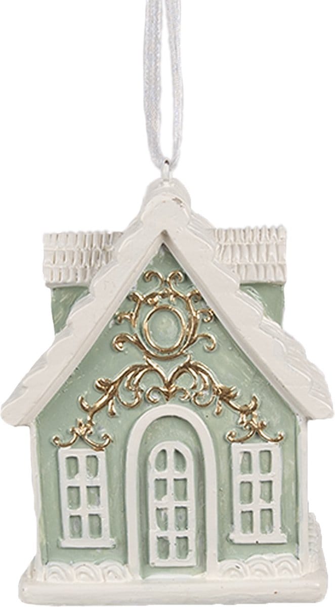 Clayre & Eef Kersthanger Gingerbread house 6x4x8 cm Groen Polyresin