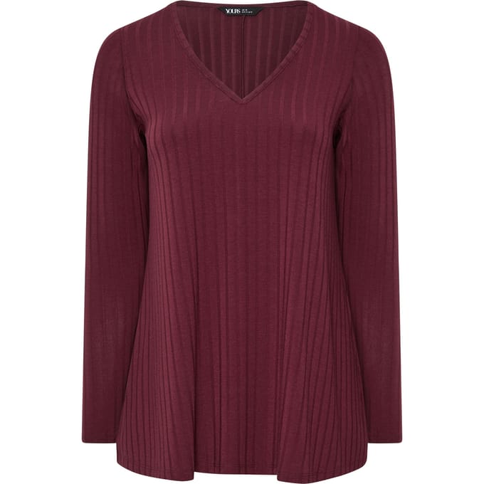 Yours Rood Geribd Tshirt Met Diepe Vhals Size 42