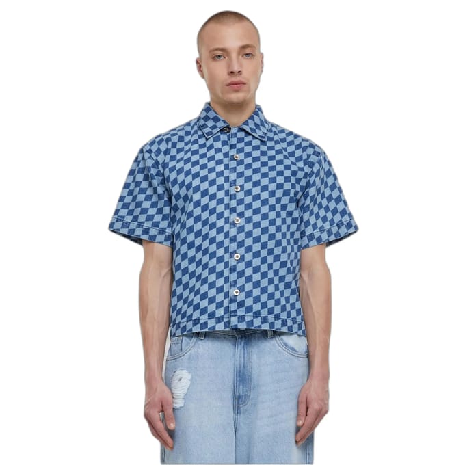 Urban Classics - Laser Check Printed Boxy Overhemd - M - Blauw