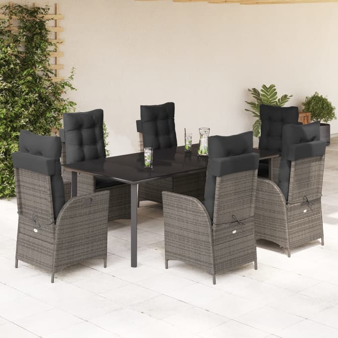 vidaXL - 7-delige - Tuinset - met - kussens - poly - rattan - grijs