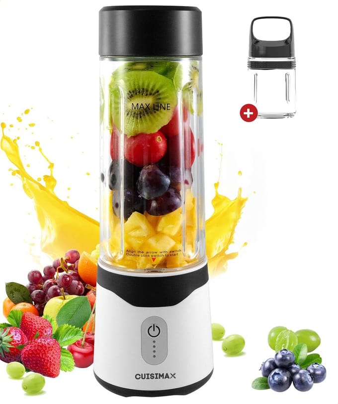 Cuisimax Blender To Go met 2 Drinkflessen – Draadloze Smoothie Maker 550ml – Oplaadbare Mini Blender – 250W – 6 RVS Messen