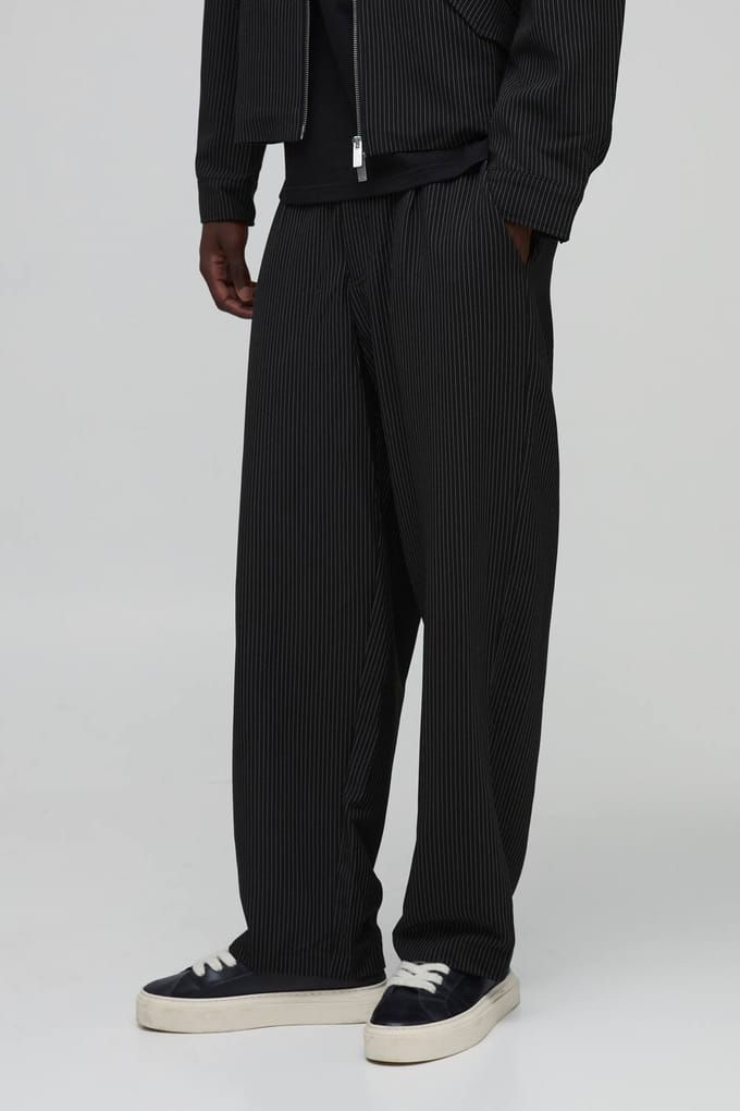 Krijtstreep Relaxed Fit Getailleerde Co-ord Pantalon | Black | Size 32