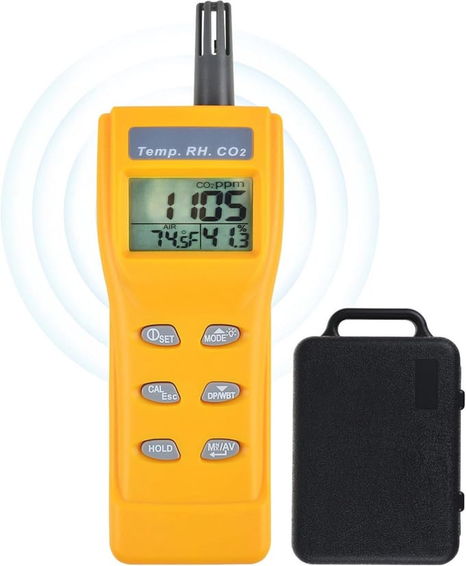 Digitale CO2 Meter Handheld - Kooldioxide Detector met Temperatuur en Vochtigheid Monitoring