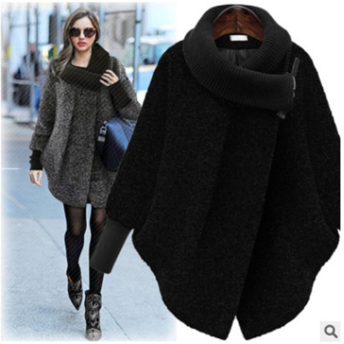 Nieuwe coltrui wollen damesjas medium en lang losse wollen jas 5XL black
