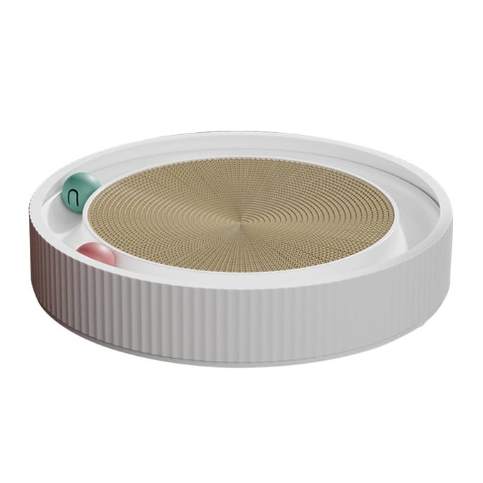 Cat Scratcher Board 3 in 1 rond krabkussennest met speelgoedballen voor het malen van katten binnenshuis wit