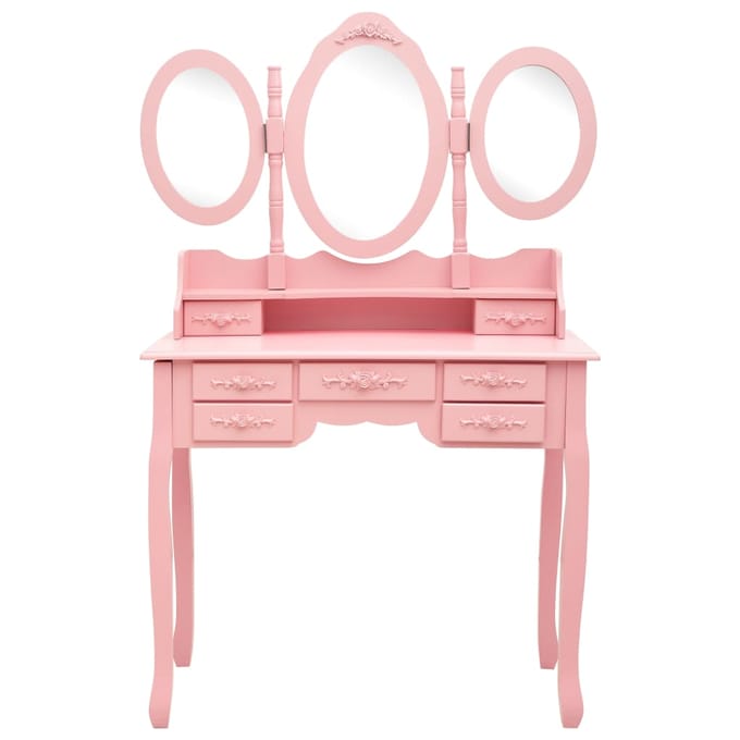 vidaXL - Kaptafel - met - kruk - en - drievoudige - spiegel - roze