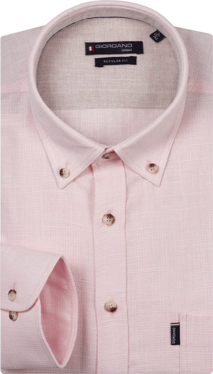 Giordano – Ivy – Heren Overhemd – Button Down – Structuur - Gestreept Overhemd – Fuchsia – 617110-50