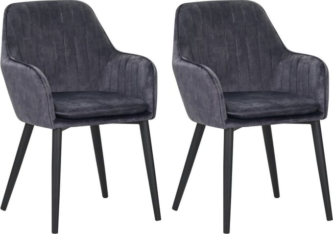 Colenis® - Melly Eetkamerstoel - Set Van 2 - Grijs - Fluweel - Velvet - Met armleuning