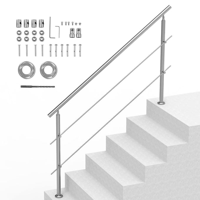 Garde-corps 70,9 pouces pour marches extérieures 2 traverses Escalier pour Porche Terrasse