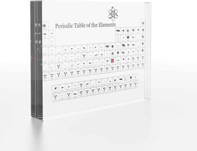 TIN-IN Periodiek Systeem Der Elementen - Scheikunde / Chemie - Echte Elementen - 11,4x15cm - Acryl Display - Cadeau Scheikunde Student Wetenschapper