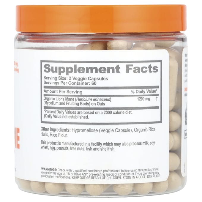 The Genius Brand, Genius Helical Mane Paddenstoel, 1.200mg, 120 Plantaardige Capsules (600mg per capsule)