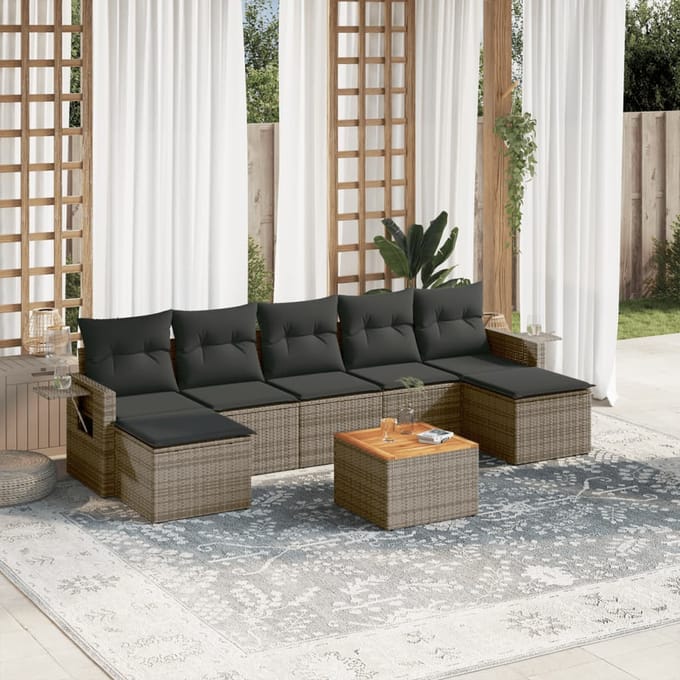 vidaXL - 8-delige - Loungeset - met - kussens - poly - rattan - grijs
