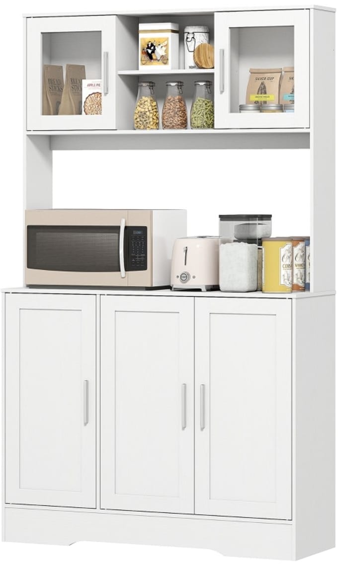 Keukenkast - 4-deurs - Scandinavisch Design Verstelbare Planken Glazen Deuren Open Vak - Spaanplaat MDF - Wit