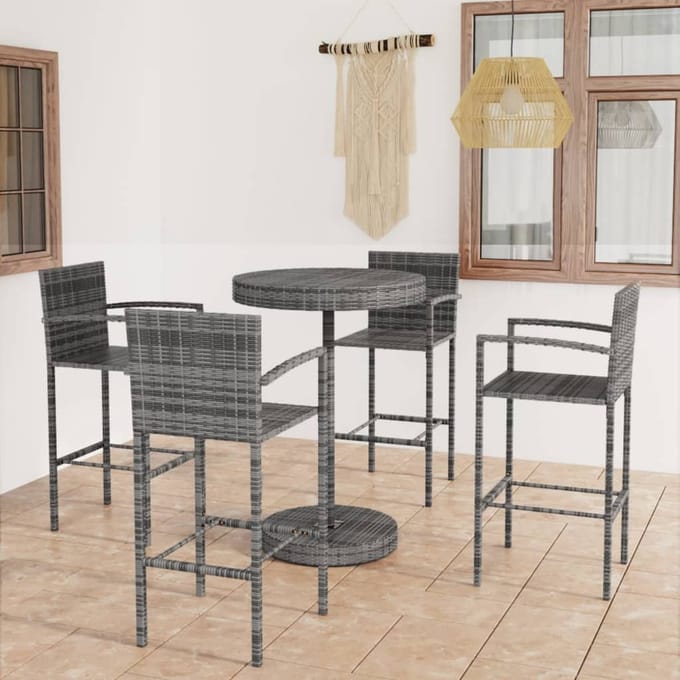 vidaXL - 5-delige - Tuinbarset - poly - rattan - grijs