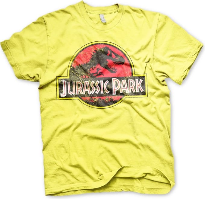 Jurassic Park Heren Tshirt -L- Distressed Logo Geel