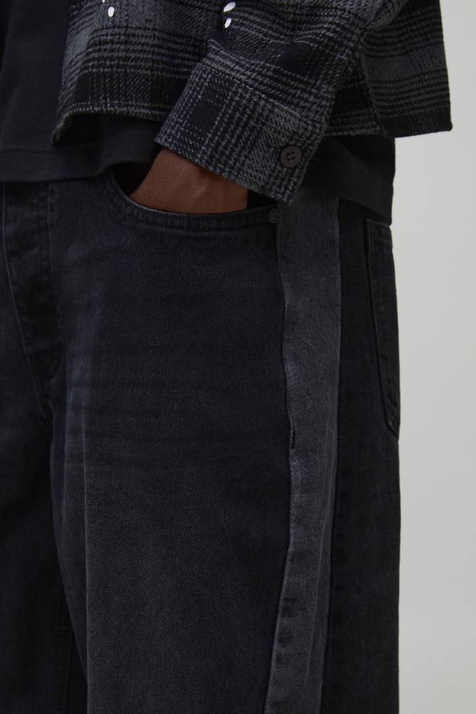 Baggy Fit Gewassen Zijpaneel Jeans | Black | Size 34R