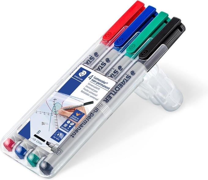 STAEDTLER Lumocolor B non-permanente pen - Box 4 kleuren