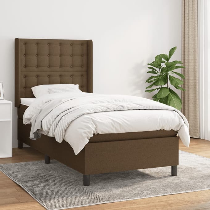 vidaXL - Boxspring - met - matras - stof - donkerbruin - 90x190 - cm