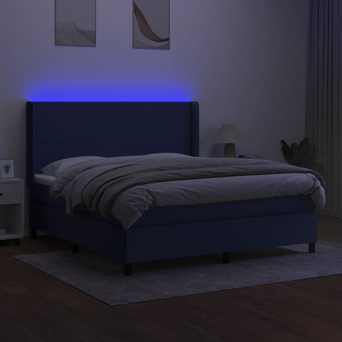vidaXL - Boxspring - met - matras - en - LED - stof - blauw - 180x200 - cm