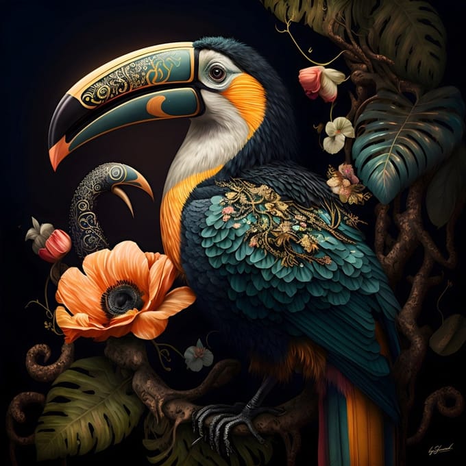 Glasschilderij 120x120x0.4 Toucan